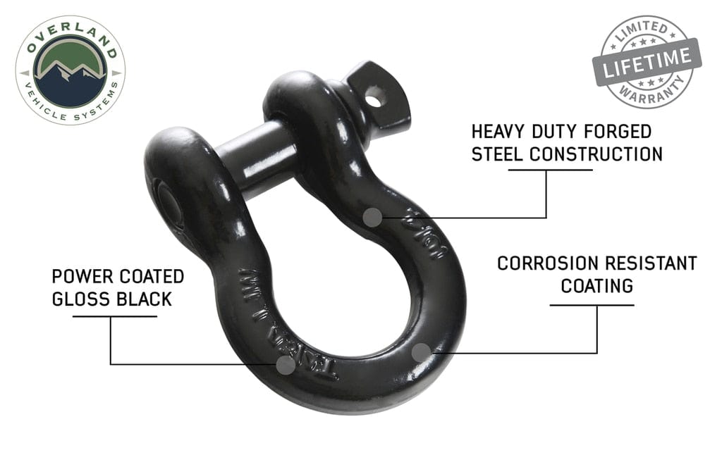 Overland Vehicle Systems Recovery Shackle 19019901 3/4 4.75 Ton Black Overland Vehicle Systems