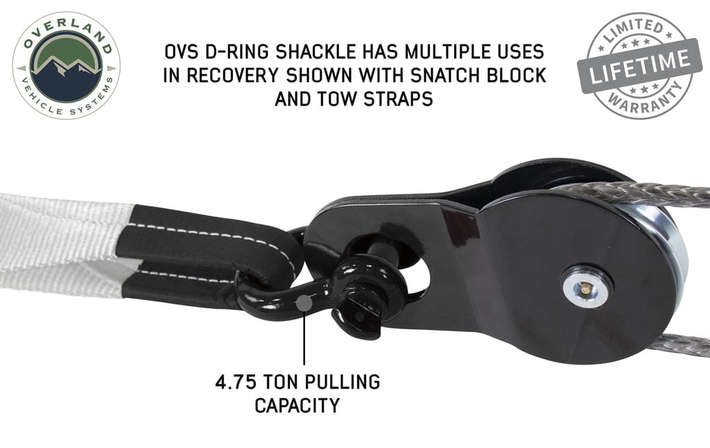 Overland Vehicle Systems Recovery Shackle 19019901 3/4 4.75 Ton Black Overland Vehicle Systems