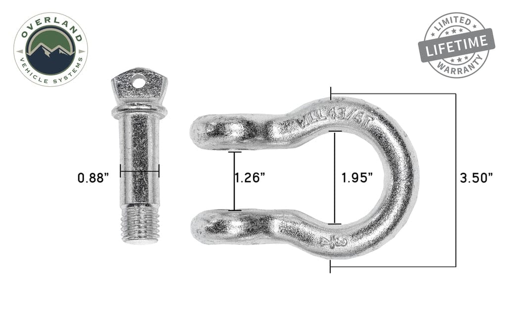 Overland Vehicle Systems Recovery Shackle 3/4 4.75 Ton Zinc - D Ring Recovery Shackle Overland Vehicle Systems