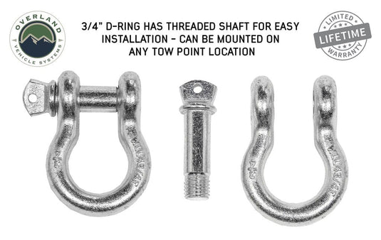 Overland Vehicle Systems Recovery Shackle 3/4 4.75 Ton Zinc - D Ring Recovery Shackle Overland Vehicle Systems