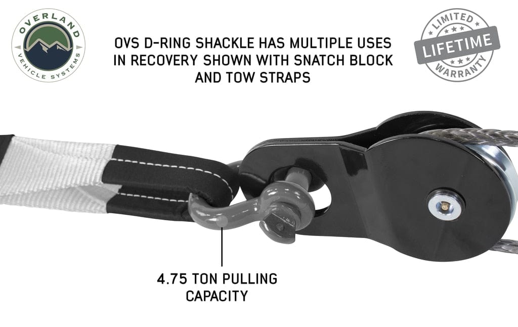 Overland Vehicle Systems Recovery Shackle 3/4 Inch 4.75 Ton - Gray Universal Overland Vehicle Systems