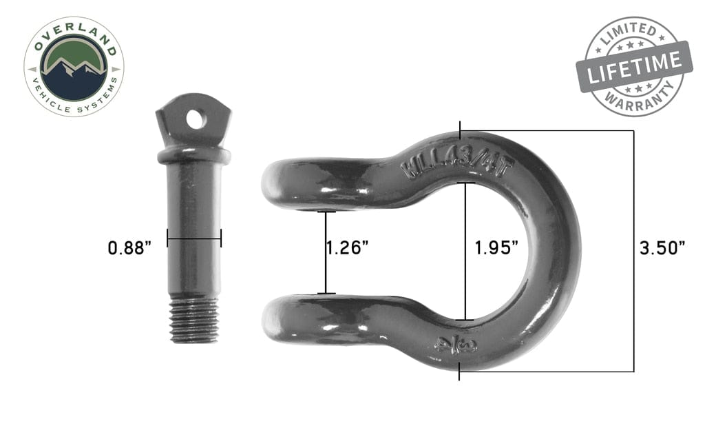 Overland Vehicle Systems Recovery Shackle 3/4 Inch 4.75 Ton - Gray Universal Overland Vehicle Systems