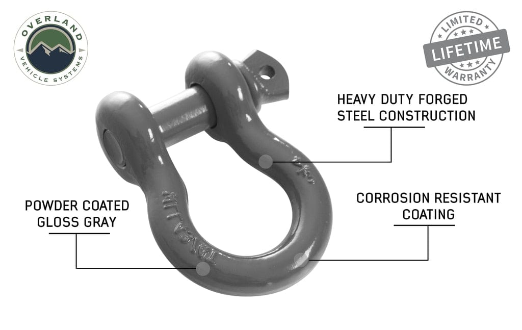 Overland Vehicle Systems Recovery Shackle 3/4 Inch 4.75 Ton - Gray Universal Overland Vehicle Systems