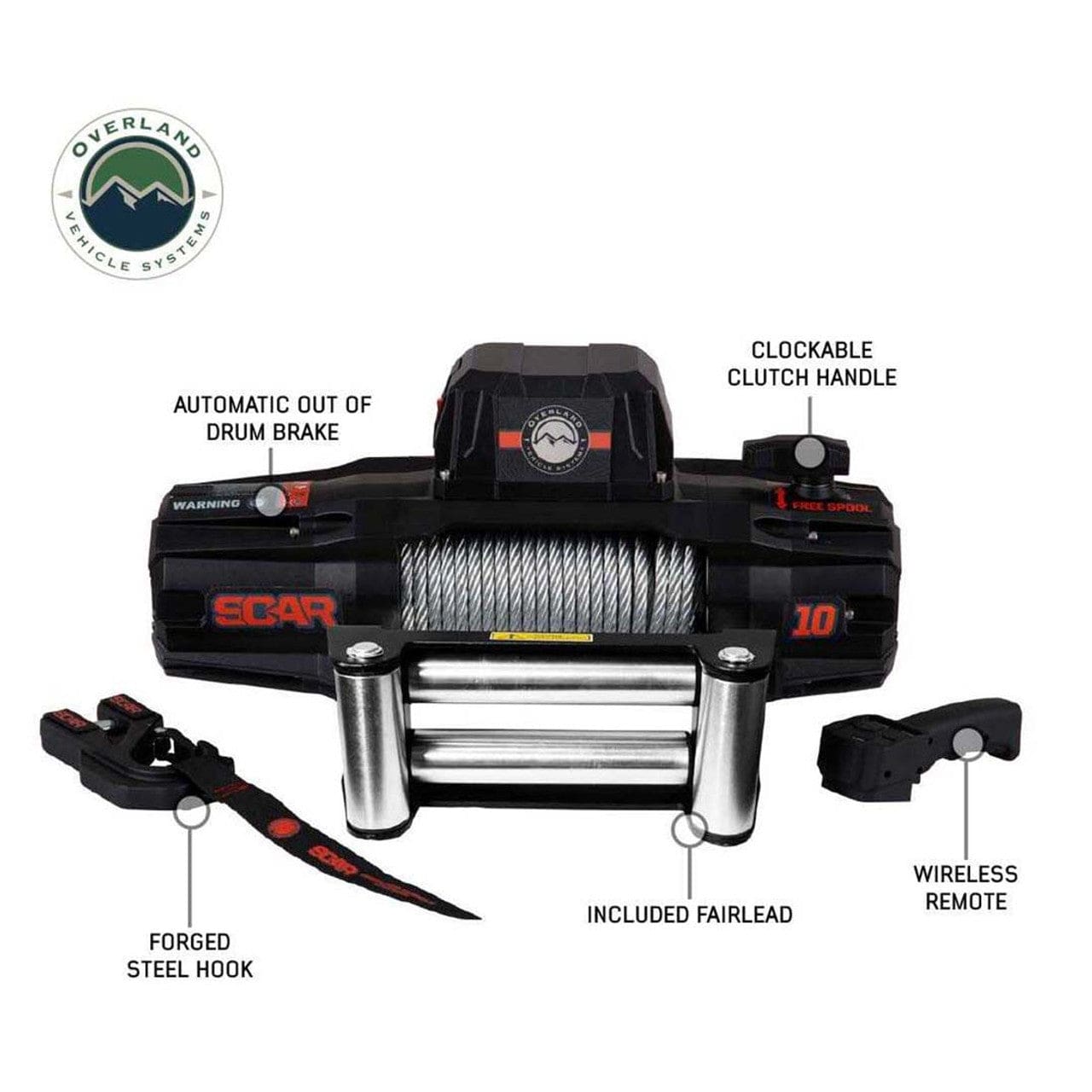 Overland Vehicle Systems SCAR 10 - 10,000 lb. Winch With Steel Cable and Wireless Remote Overland Vehicle Systems