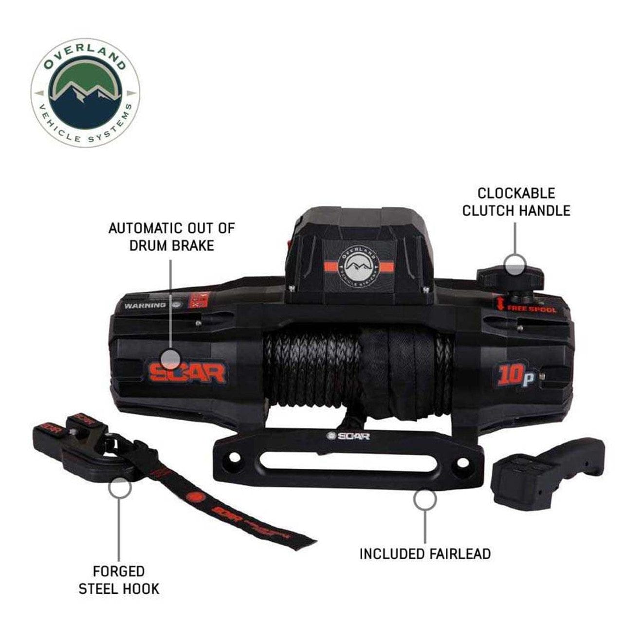 Overland Vehicle Systems SCAR 10P - 10,000 lb. Winch With Synthetic Rope and Wireless Remote Overland Vehicle Systems