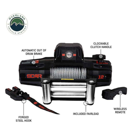 Overland Vehicle Systems SCAR 12 - 12,000 lb. Winch With Steel Cable and Wireless Remote Overland Vehicle Systems