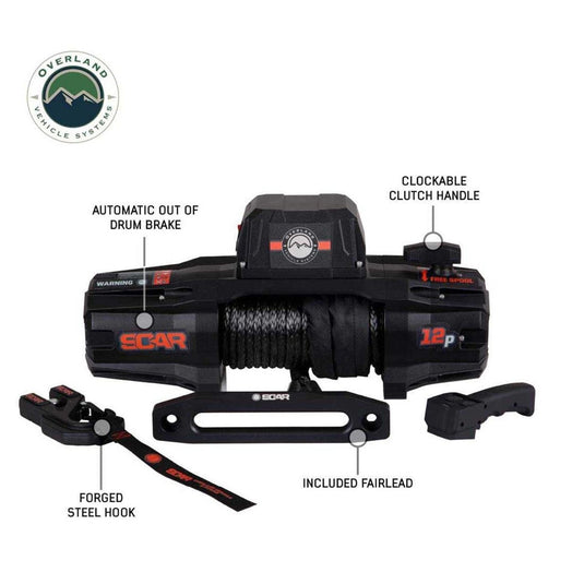 Overland Vehicle Systems SCAR 12P - 12,000 lb. Winch With Synthetic Rope and Wireless Remote Overland Vehicle Systems