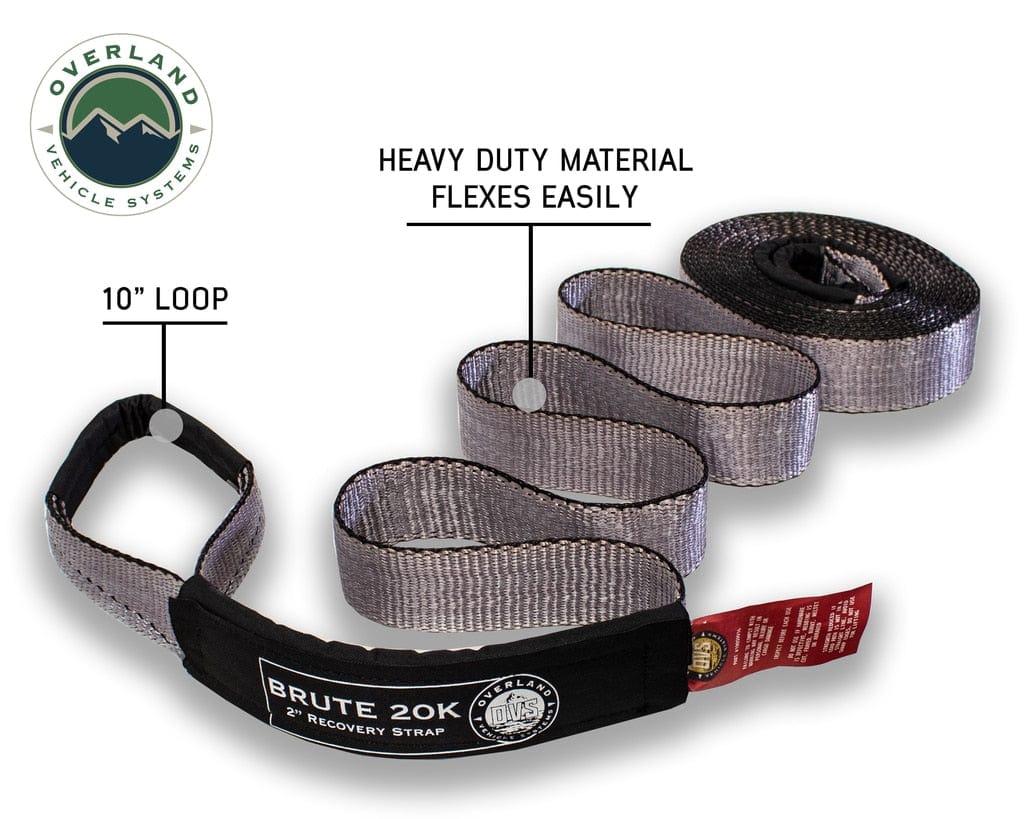 Overland Vehicle Systems Tow Strap 20000 lbs - 2 x 30' Gray With Black Ends Overland Vehicle Systems