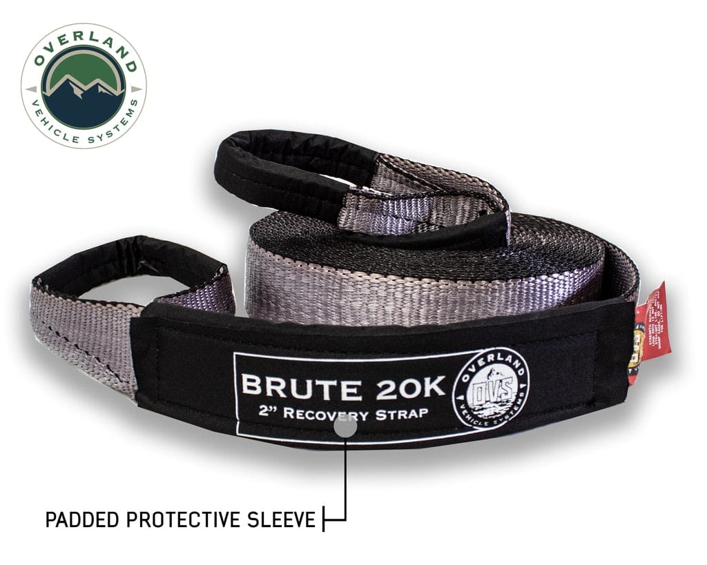 Overland Vehicle Systems Tow Strap 20000 lbs - 2 x 30' Gray With Black Ends Overland Vehicle Systems