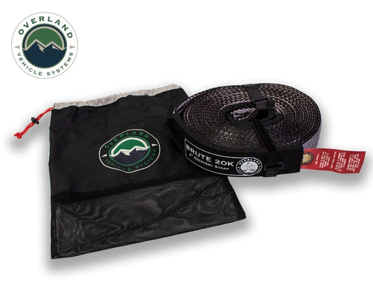 Overland Vehicle Systems Tow Strap 20000 lbs - 2 x 30' Gray With Black Ends Overland Vehicle Systems