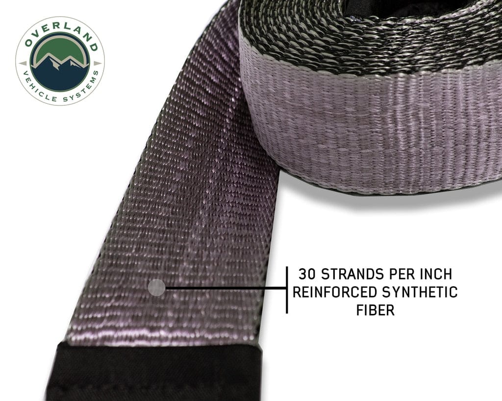 Overland Vehicle Systems Tow Strap 20000 lbs - 2 x 30' Gray With Black Ends Overland Vehicle Systems