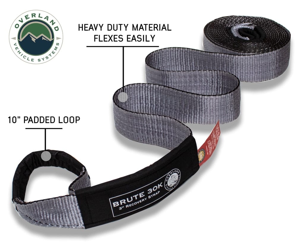 Overland Vehicle Systems Tow Strap 30 30,000 lb. 3 x 30' Gray Storage Bag Overland Vehicle Systems
