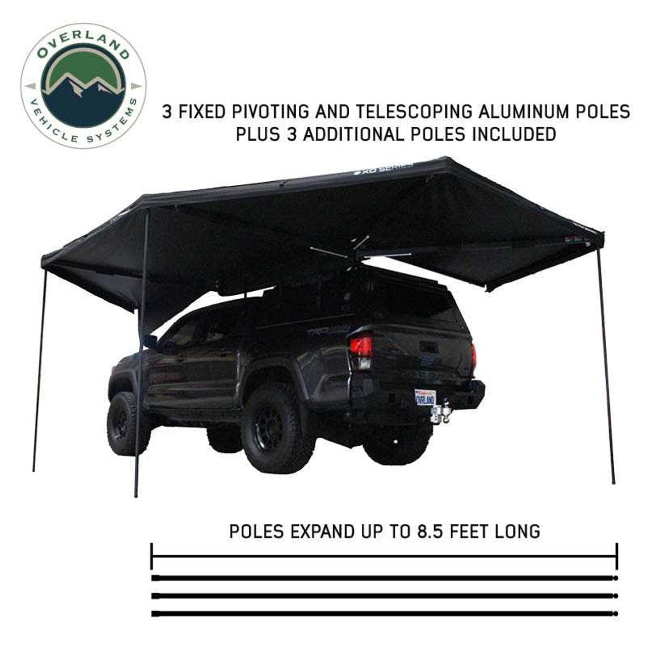Overland Vehicle Systems XD Nomadic 270 - Awning, Lights, Black Out, Wall Kit, Driver Side, Black Body, Black Trim and Black Travel Cover Overland Vehicle Systems