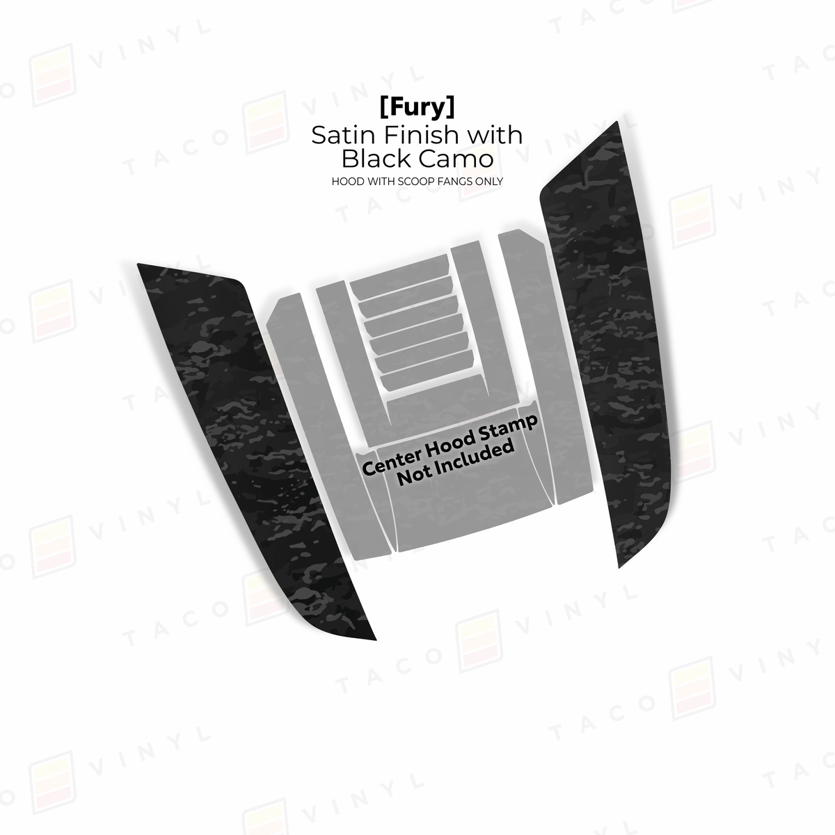 Taco Vinyl Hood Stamp Satin Black Camo / Fangs Only 2024+ Tacoma/2025+ 4Runner Fury Hood Scoop Stamp