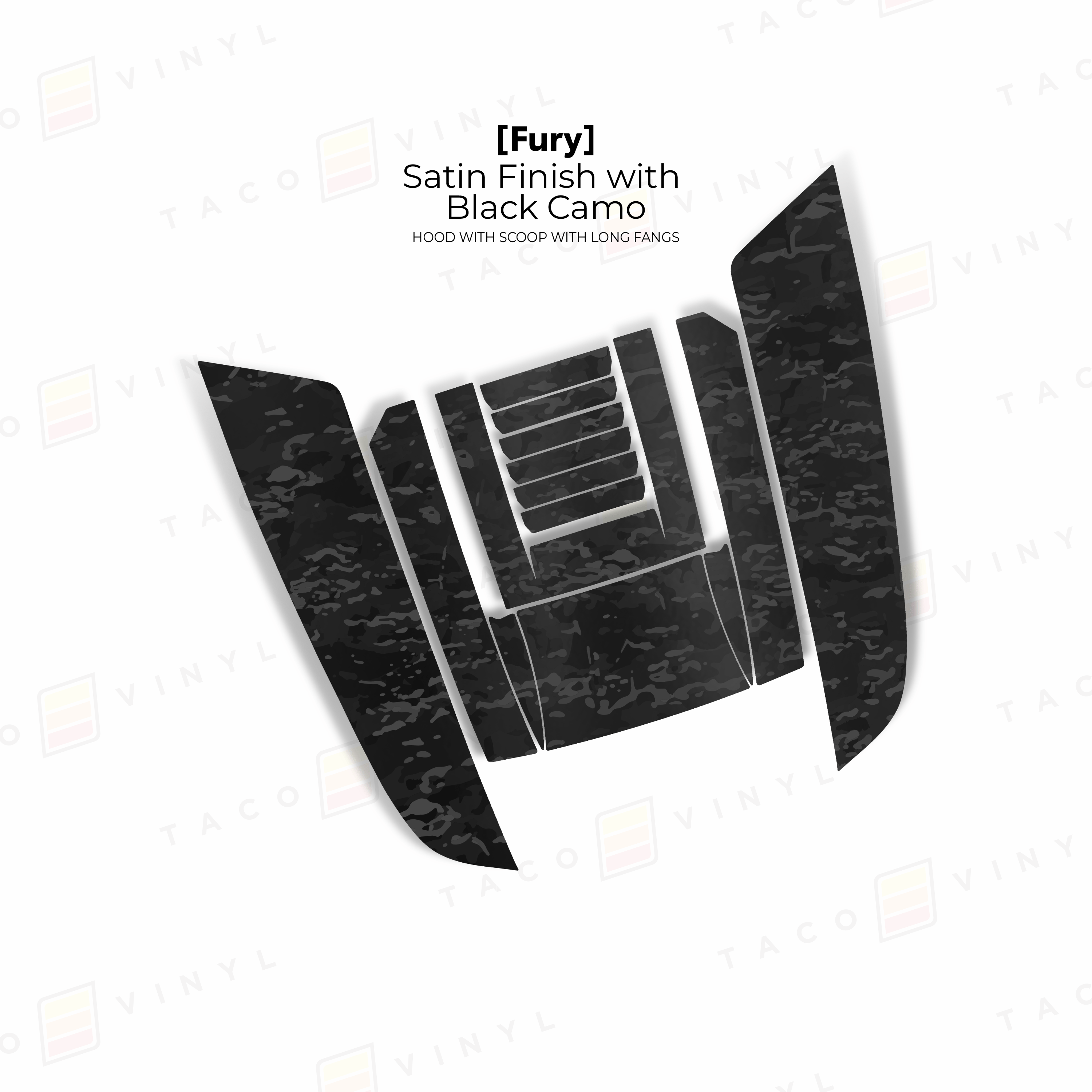 Taco Vinyl Hood Stamp Satin Black Camo / Full Hood Decal 2024+ Tacoma/2025+ 4Runner Fury Hood Scoop Stamp