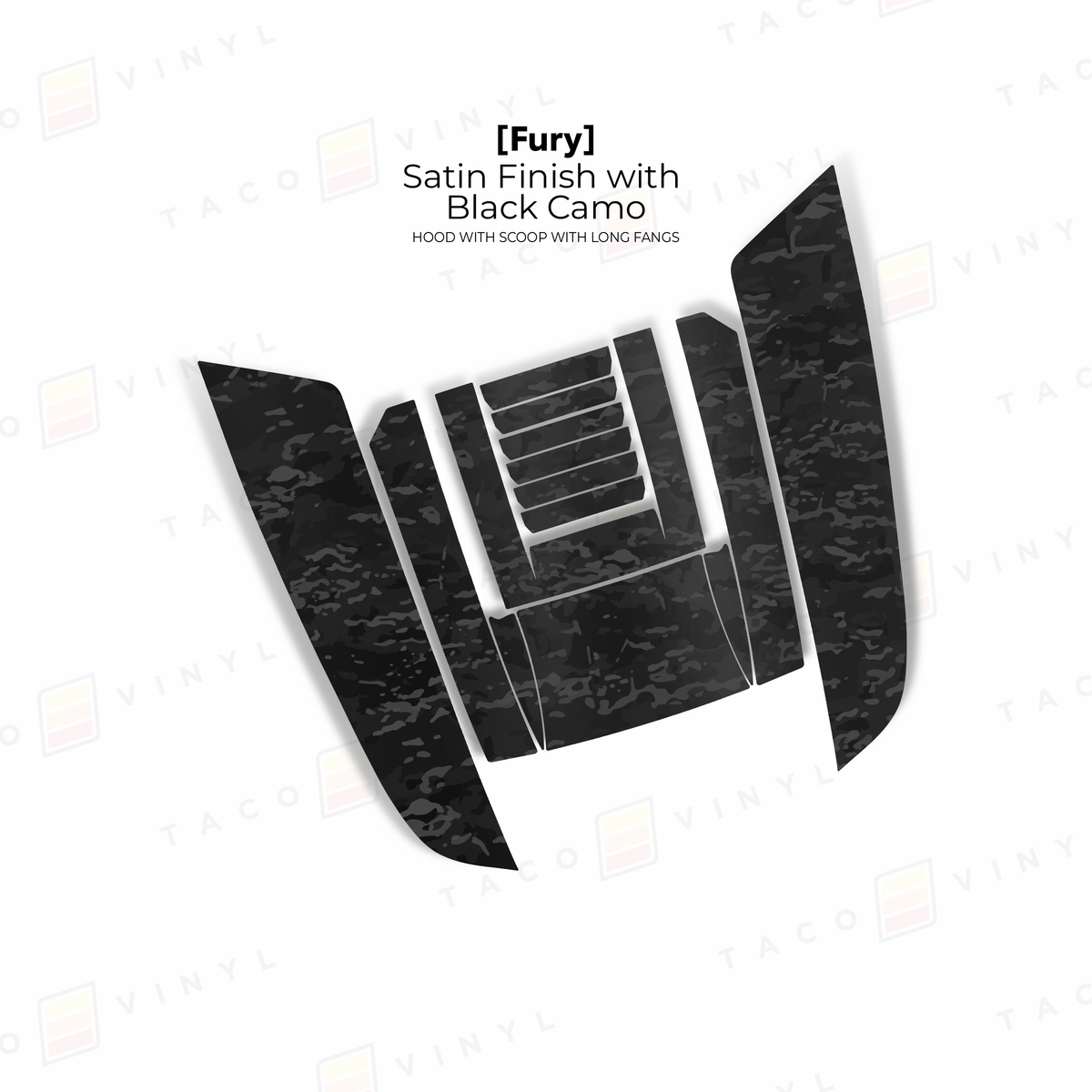 Taco Vinyl Hood Stamp Satin Black Camo / Full Hood Decal 2024+ Tacoma/2025+ 4Runner Fury Hood Scoop Stamp