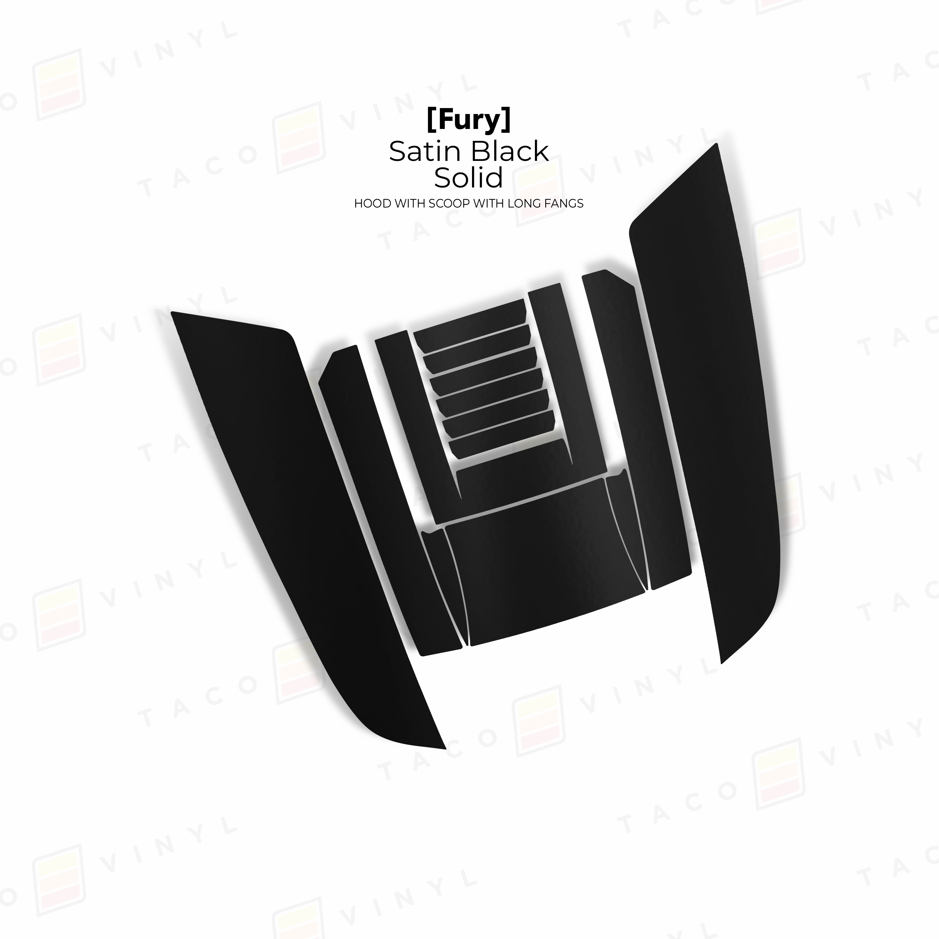 Taco Vinyl Hood Stamp Satin Black Solid / Full Hood Decal 2024+ Tacoma/2025+ 4Runner Fury Hood Scoop Stamp