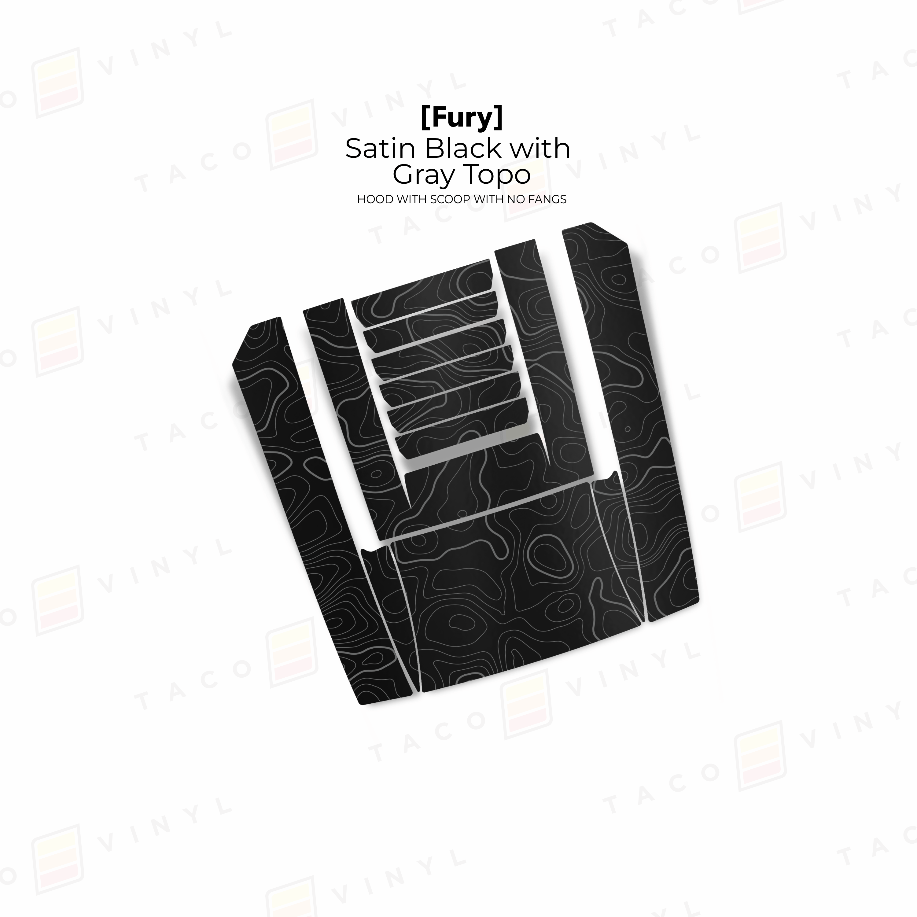 Taco Vinyl Hood Stamp Satin Black with Gray Topo / Center Hood Only 2024+ Tacoma/2025+ 4Runner Fury Hood Scoop Stamp