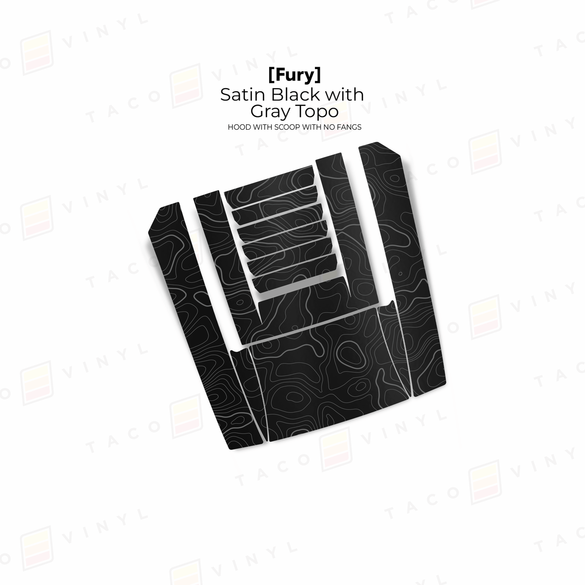 Taco Vinyl Hood Stamp Satin Black with Gray Topo / Center Hood Only 2024+ Tacoma/2025+ 4Runner Fury Hood Scoop Stamp