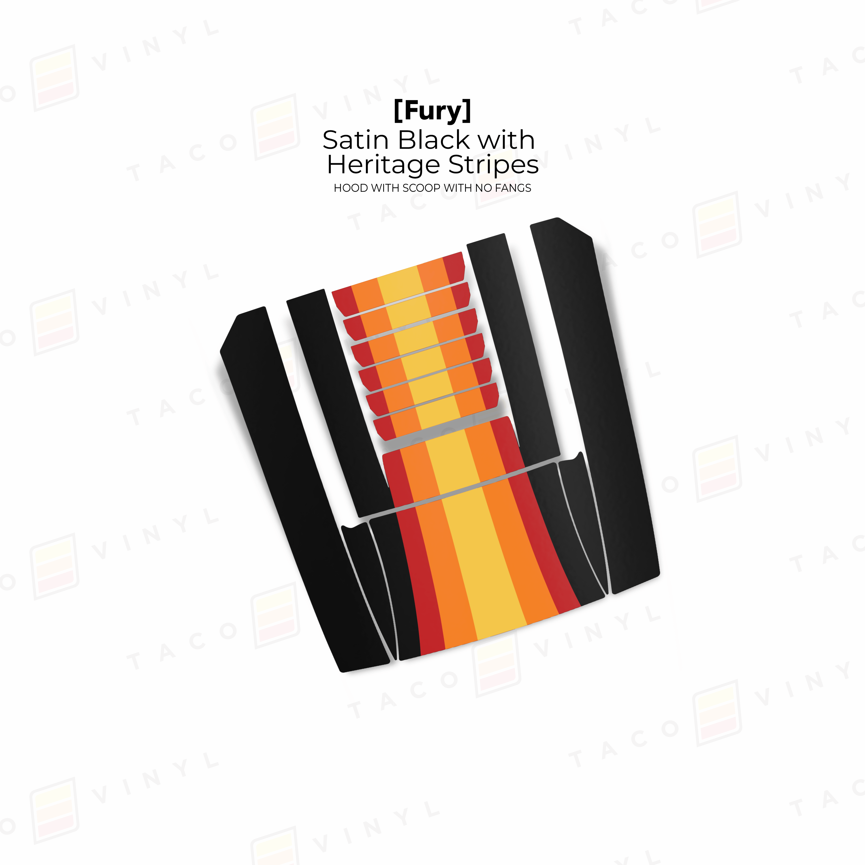 Taco Vinyl Hood Stamp Satin Black with Heritage Stripes / Center Hood Only 2024+ Tacoma/2025+ 4Runner Fury Hood Scoop Stamp
