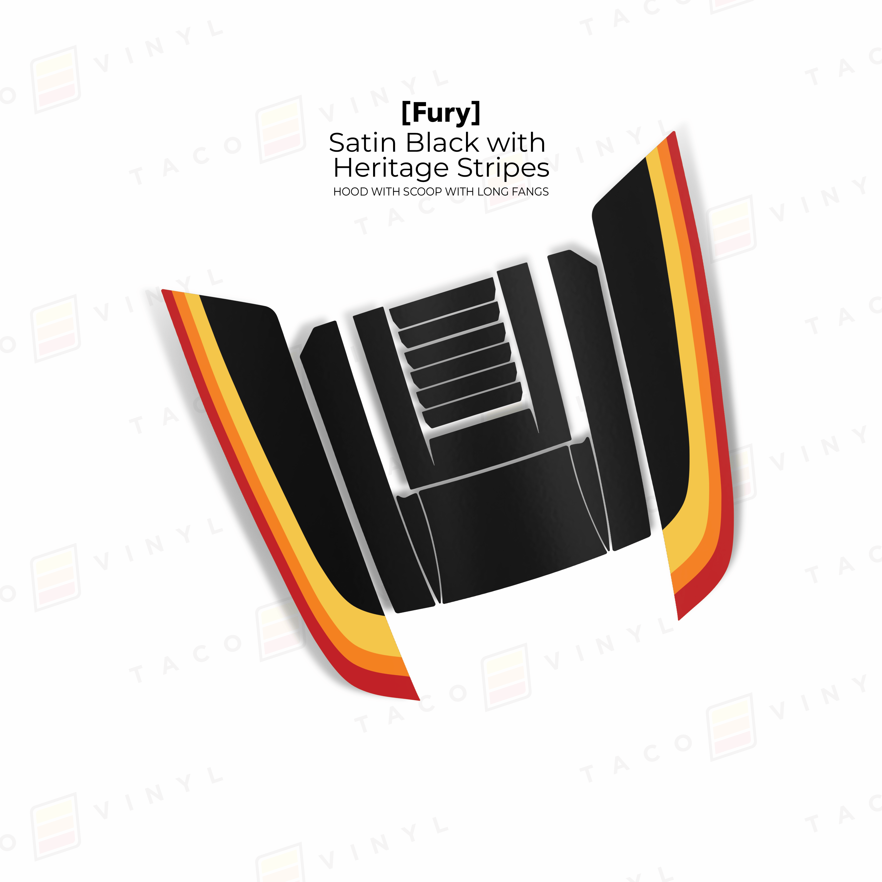 Taco Vinyl Hood Stamp Satin Black with Heritage Stripes / Full Hood Decal 2024+ Tacoma/2025+ 4Runner Fury Hood Scoop Stamp