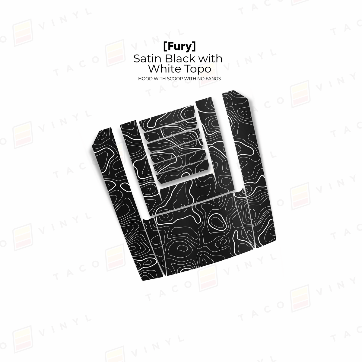 Taco Vinyl Hood Stamp Satin Black with White Topo / Center Hood Only 2024+ Tacoma/2025+ 4Runner Fury Hood Scoop Stamp