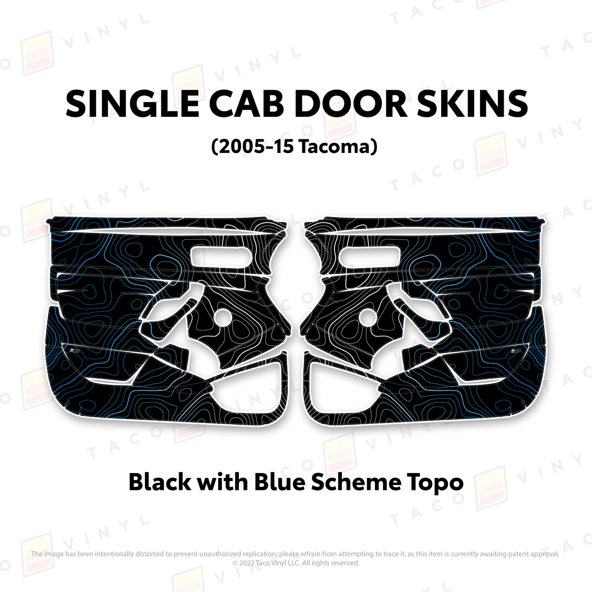 Taco Vinyl Protective Vinyl Black w/Blue Scheme Topo 2005-15 Tacoma Single Cab Door Skins