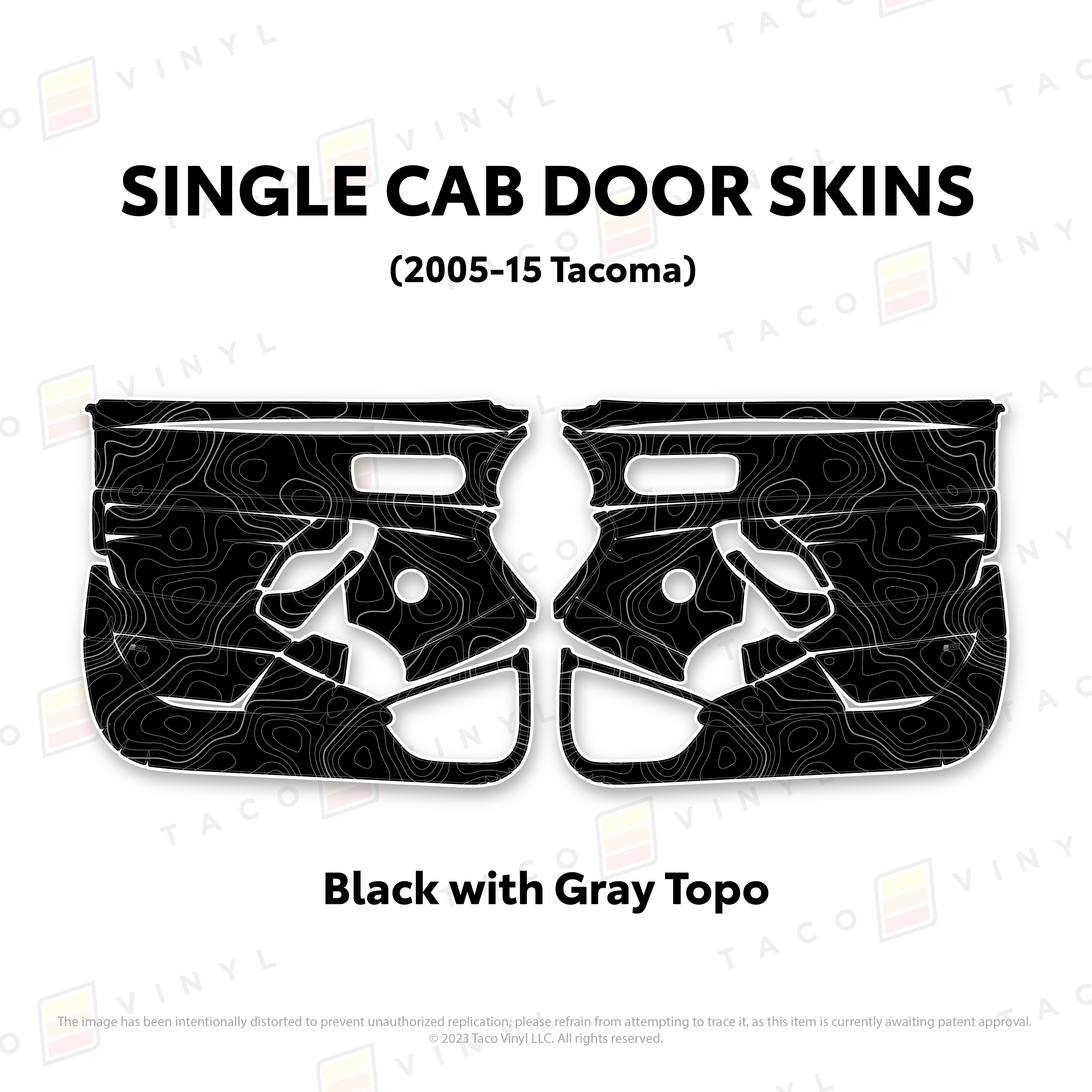 Taco Vinyl Protective Vinyl Black w/Gray Topo 2005-15 Tacoma Single Cab Door Skins