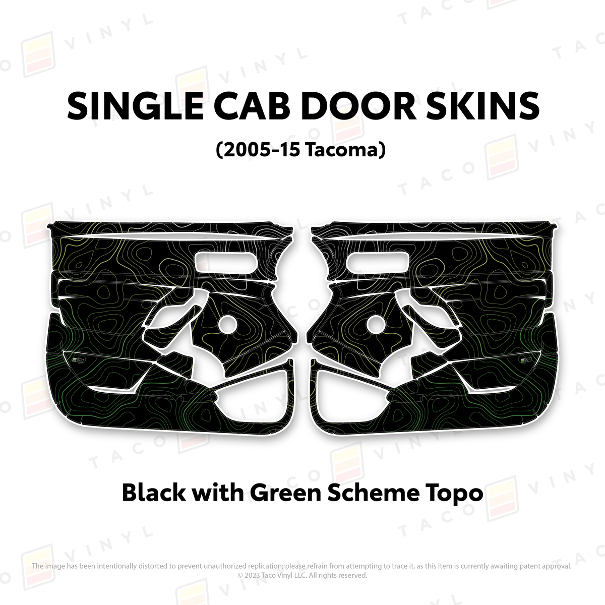 Taco Vinyl Protective Vinyl Black w/Green Scheme Topo 2005-15 Tacoma Single Cab Door Skins