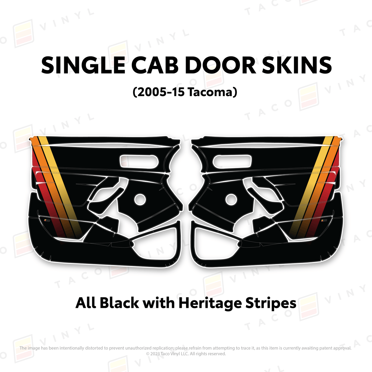 Taco Vinyl Protective Vinyl Black w/Heritage Stripes 2005-15 Tacoma Single Cab Door Skins