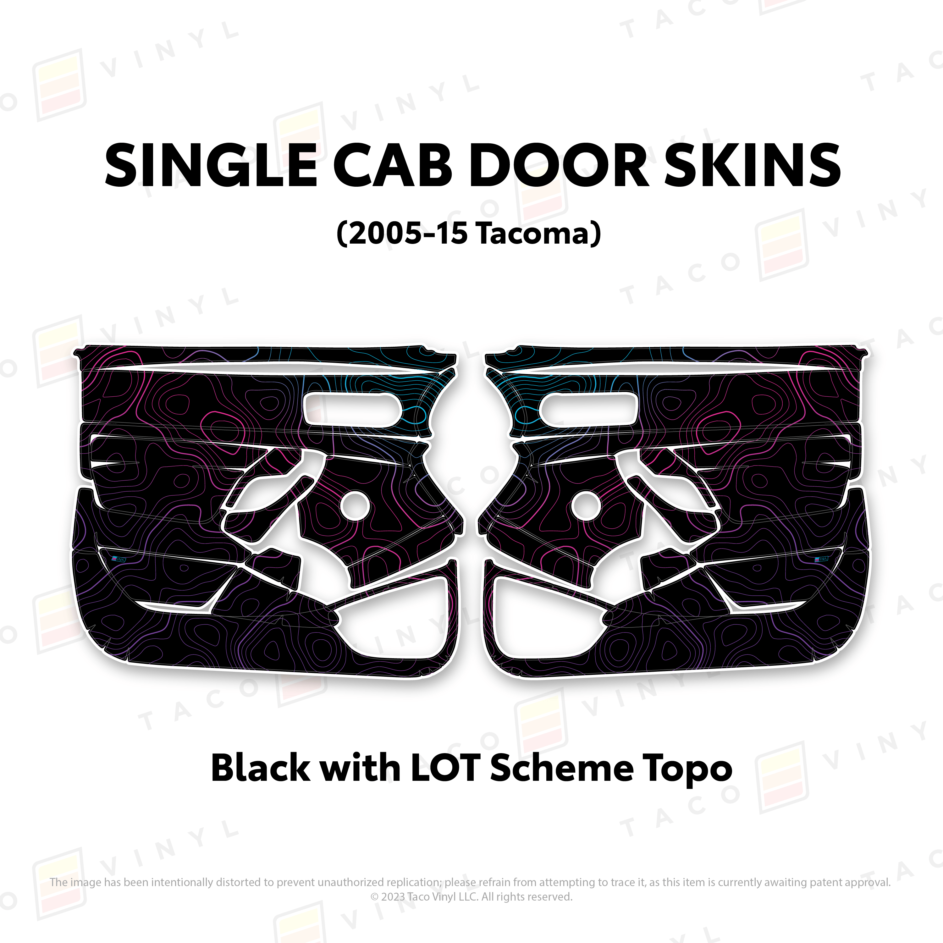 Taco Vinyl Protective Vinyl Black w/LOT Scheme Topo 2005-15 Tacoma Single Cab Door Skins
