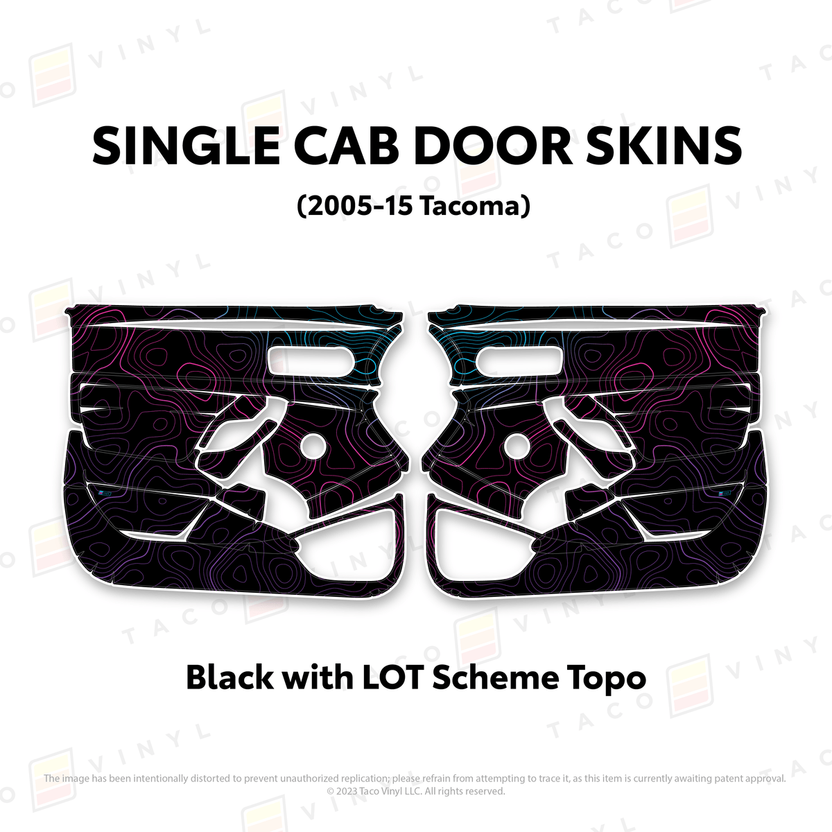 Taco Vinyl Protective Vinyl Black w/LOT Scheme Topo 2005-15 Tacoma Single Cab Door Skins