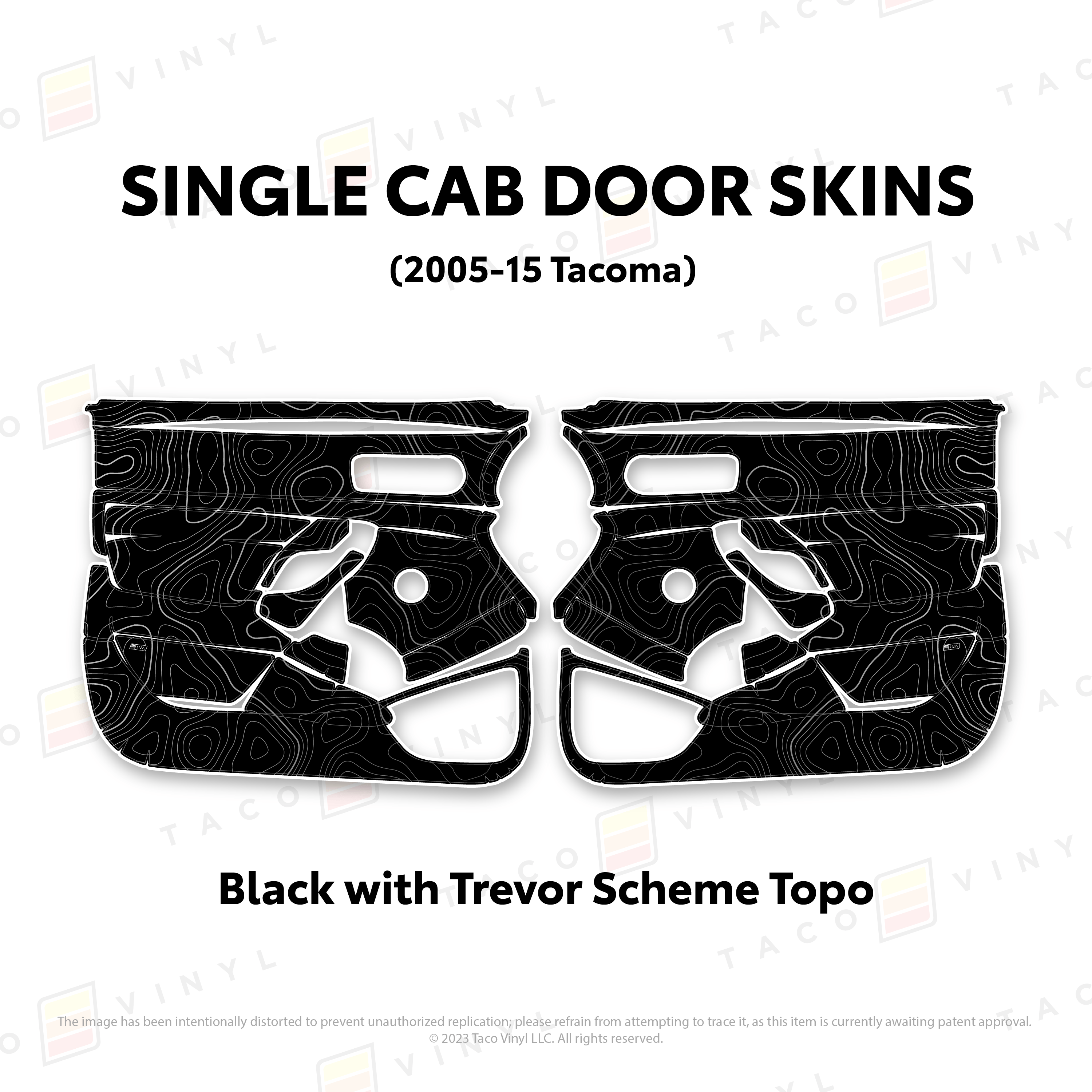 Taco Vinyl Protective Vinyl Black w/Trevor Scheme Topo 2005-15 Tacoma Single Cab Door Skins