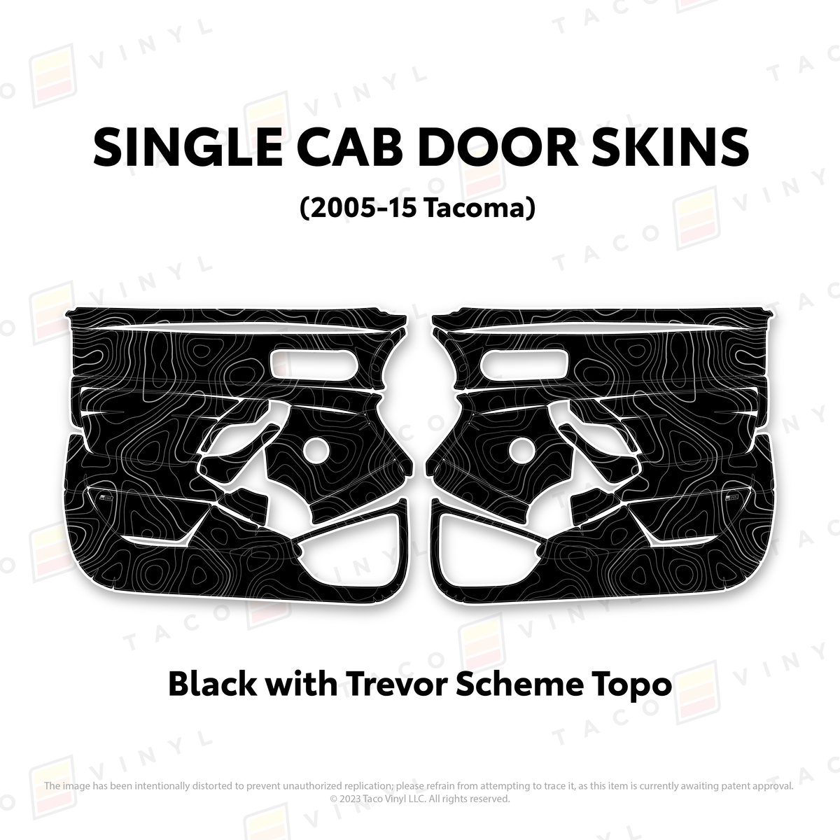 Taco Vinyl Protective Vinyl Black w/Trevor Scheme Topo 2005-15 Tacoma Single Cab Door Skins