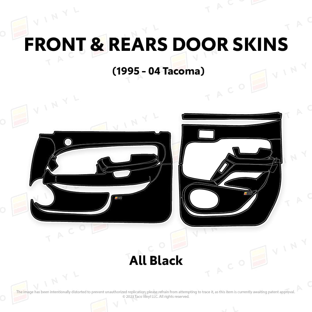 Taco Vinyl Protective Vinyl Front and Rears / All Black 1995-04 Tacoma Door Skins