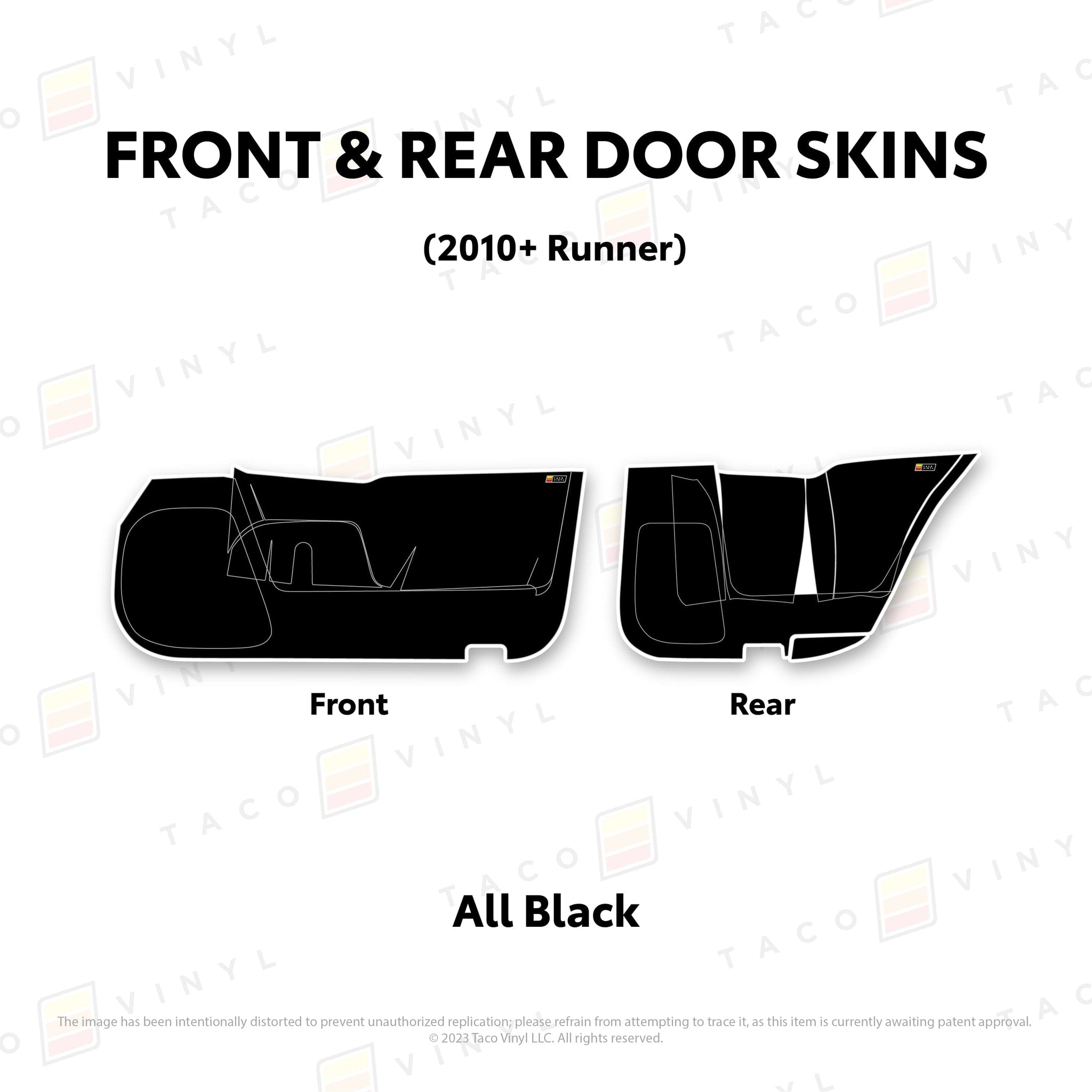 Taco Vinyl Protective Vinyl Front and Rears / All Black 2010-24 4Runner Door Skins (Lower Section)