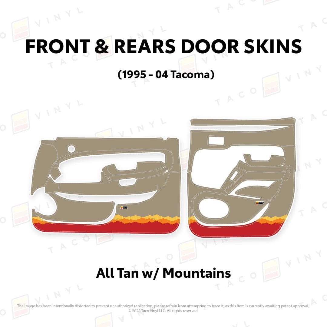 Taco Vinyl Protective Vinyl Front and Rears / All Tan w/ Mountains 1995-04 Tacoma Door Skins