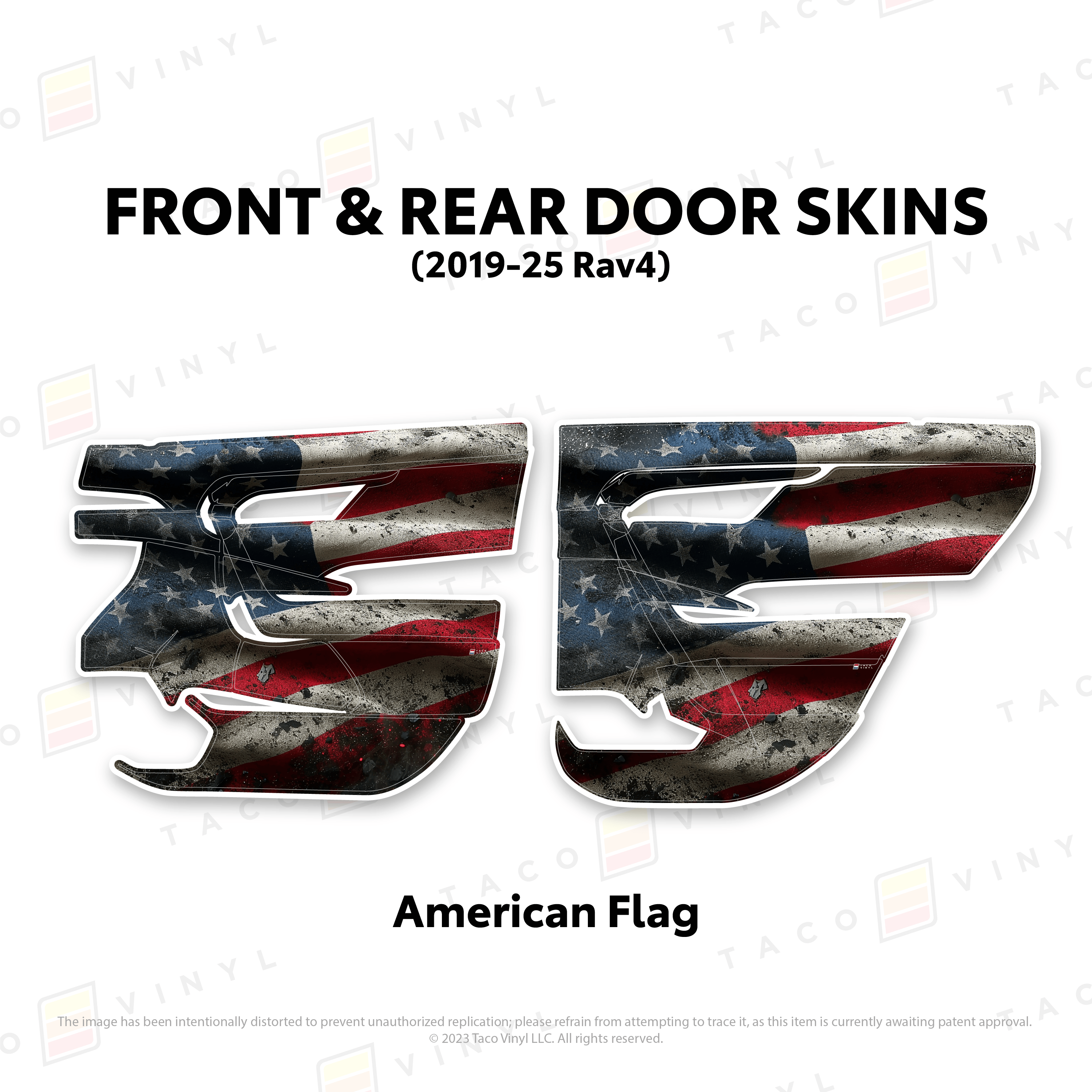 Taco Vinyl Protective Vinyl Front and Rears / American Flag 2019-25 Rav4 Door Skins