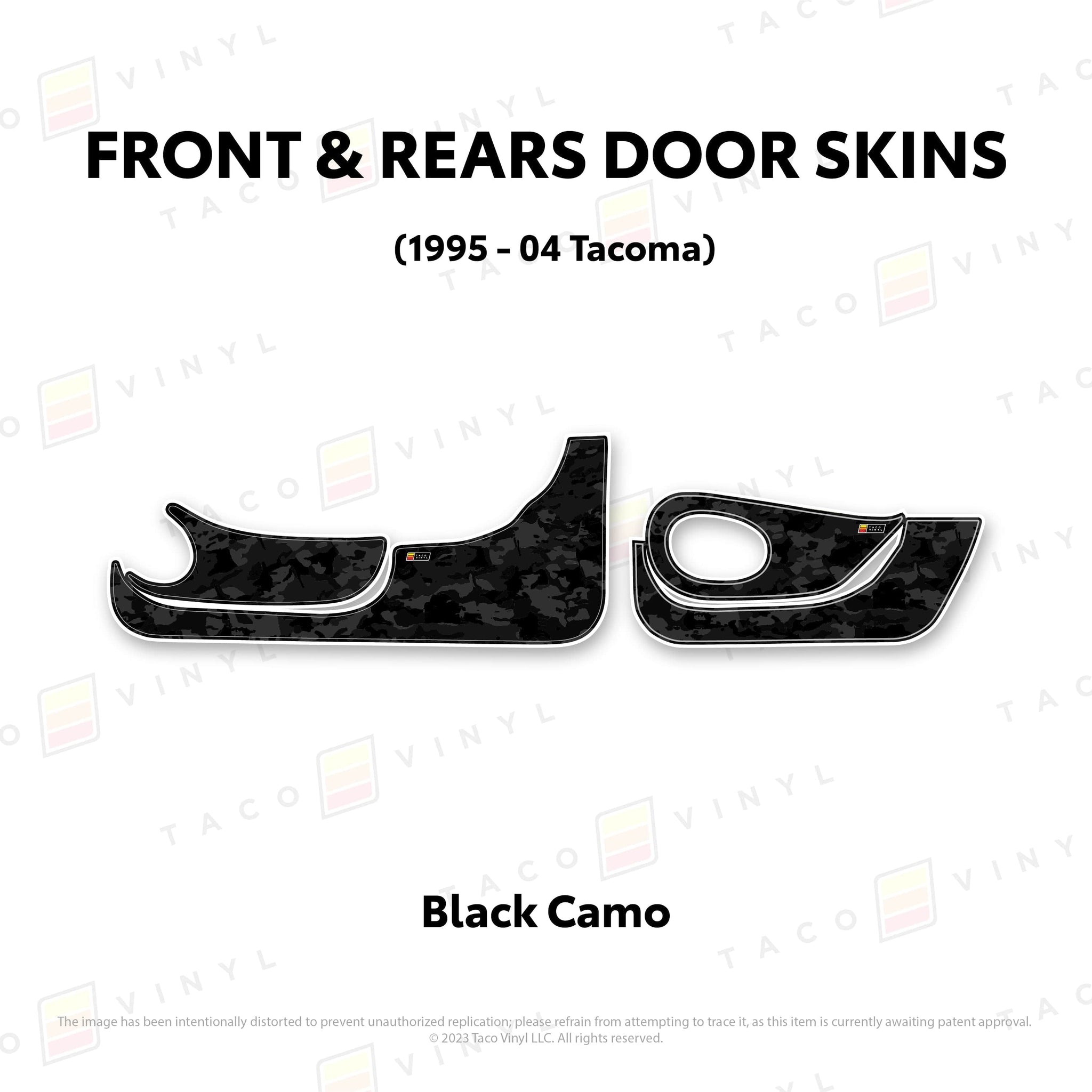 Taco Vinyl Protective Vinyl Front and Rears / Black Camo 1995-04 Tacoma Door Skins (Lower Section)