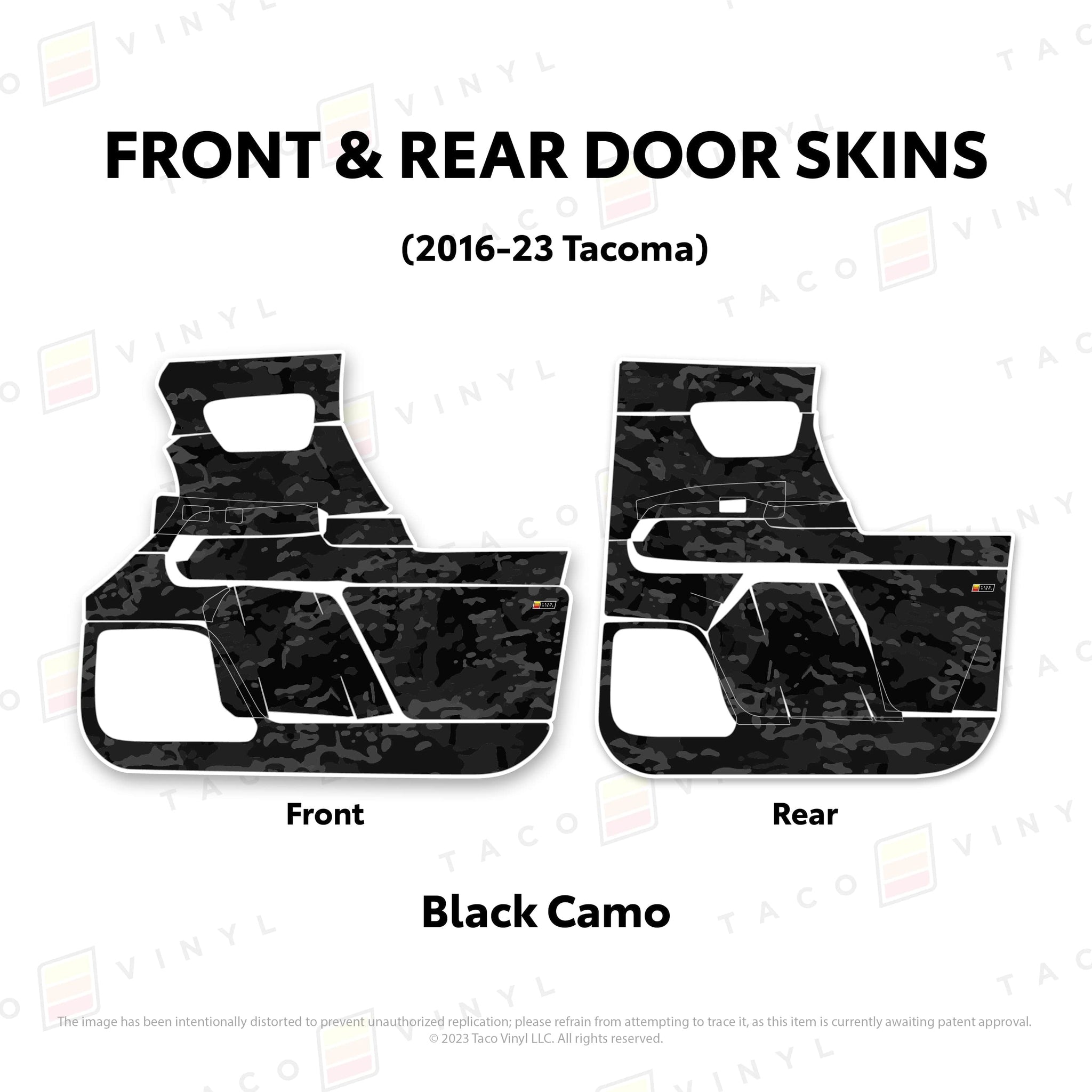 Taco Vinyl Protective Vinyl Front and Rears / Black Camo 2016-23 Tacoma Door Skins