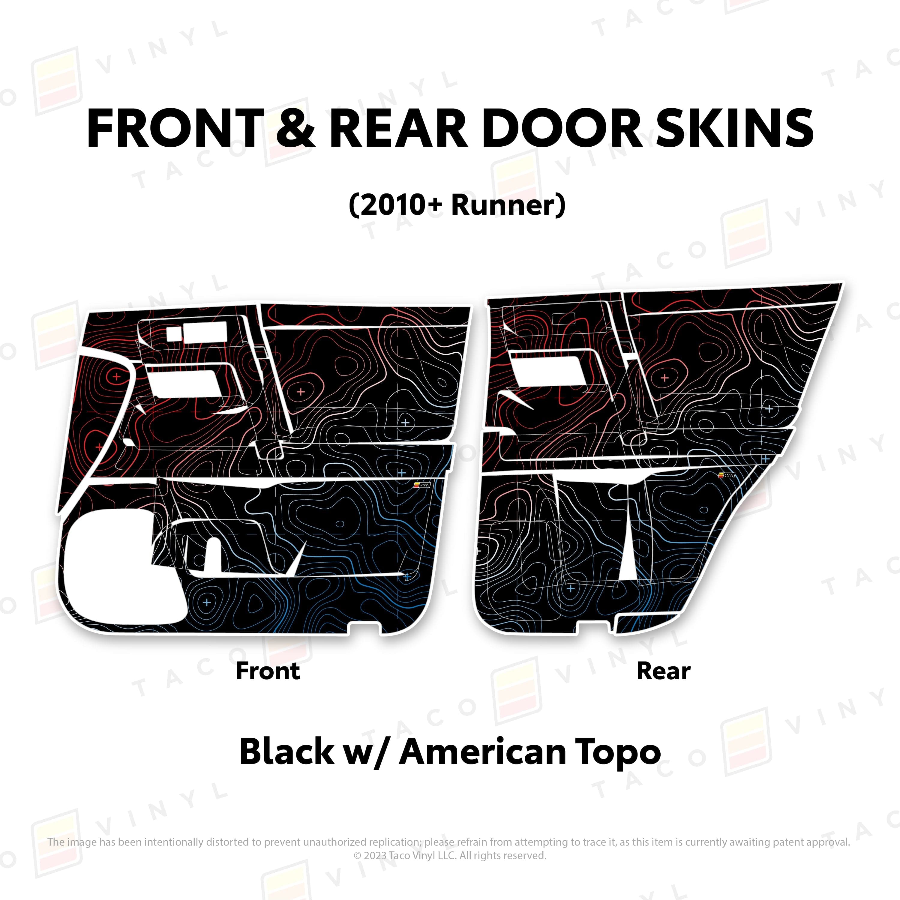 Taco Vinyl Protective Vinyl Front and Rears / Black w/American Scheme Topo 2010-24 4Runner Door Skins