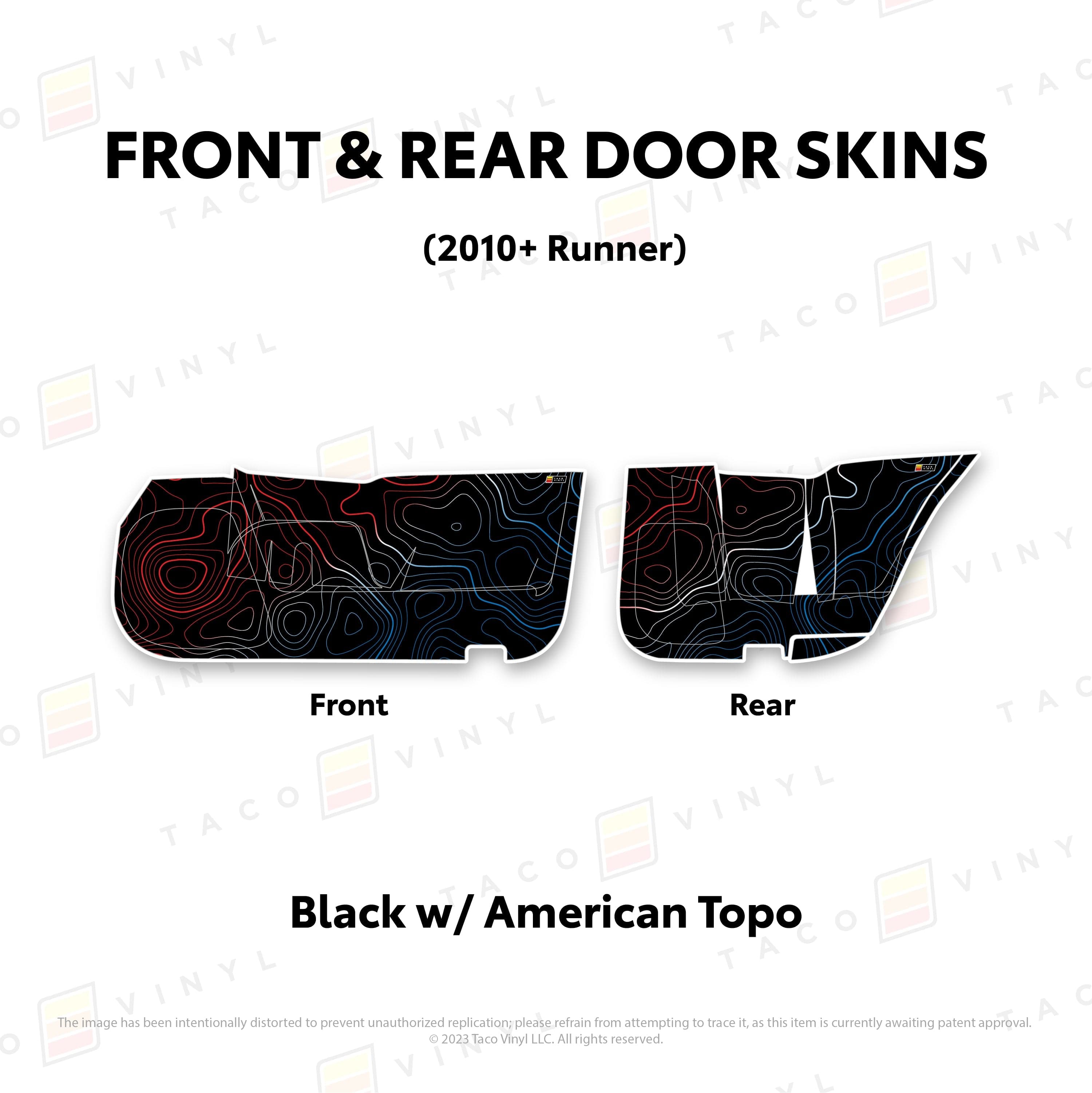 Taco Vinyl Protective Vinyl Front and Rears / Black w/American Scheme Topo 2010-24 4Runner Door Skins (Lower Section)