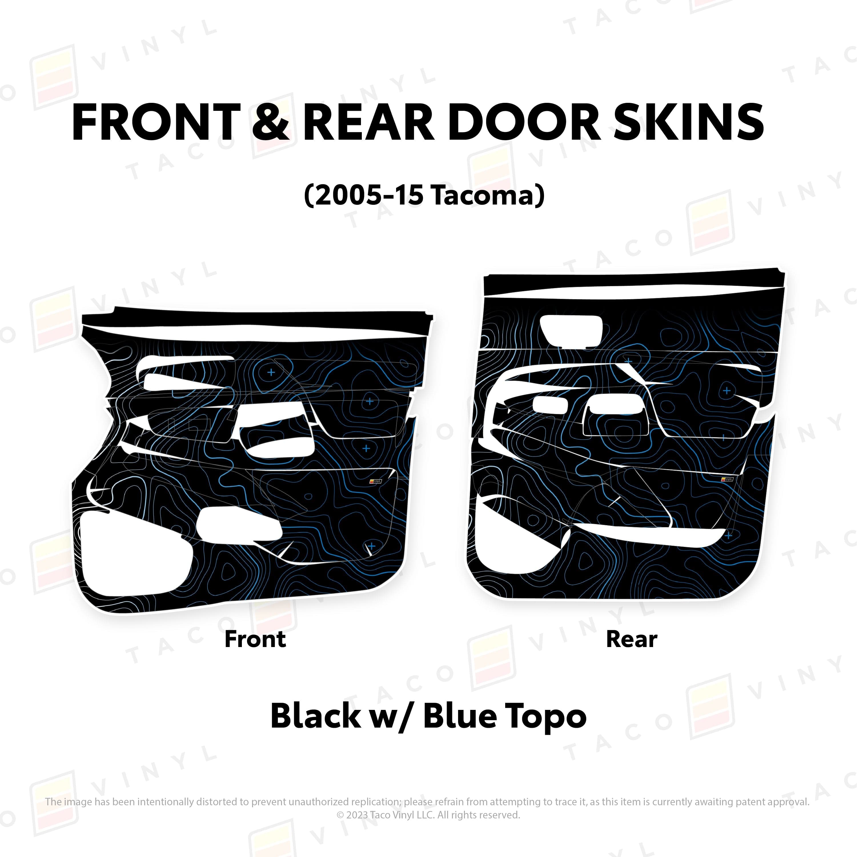 Taco Vinyl Protective Vinyl Front and Rears / Black w/Blue Scheme Topo 2005-15 Tacoma Door Skins