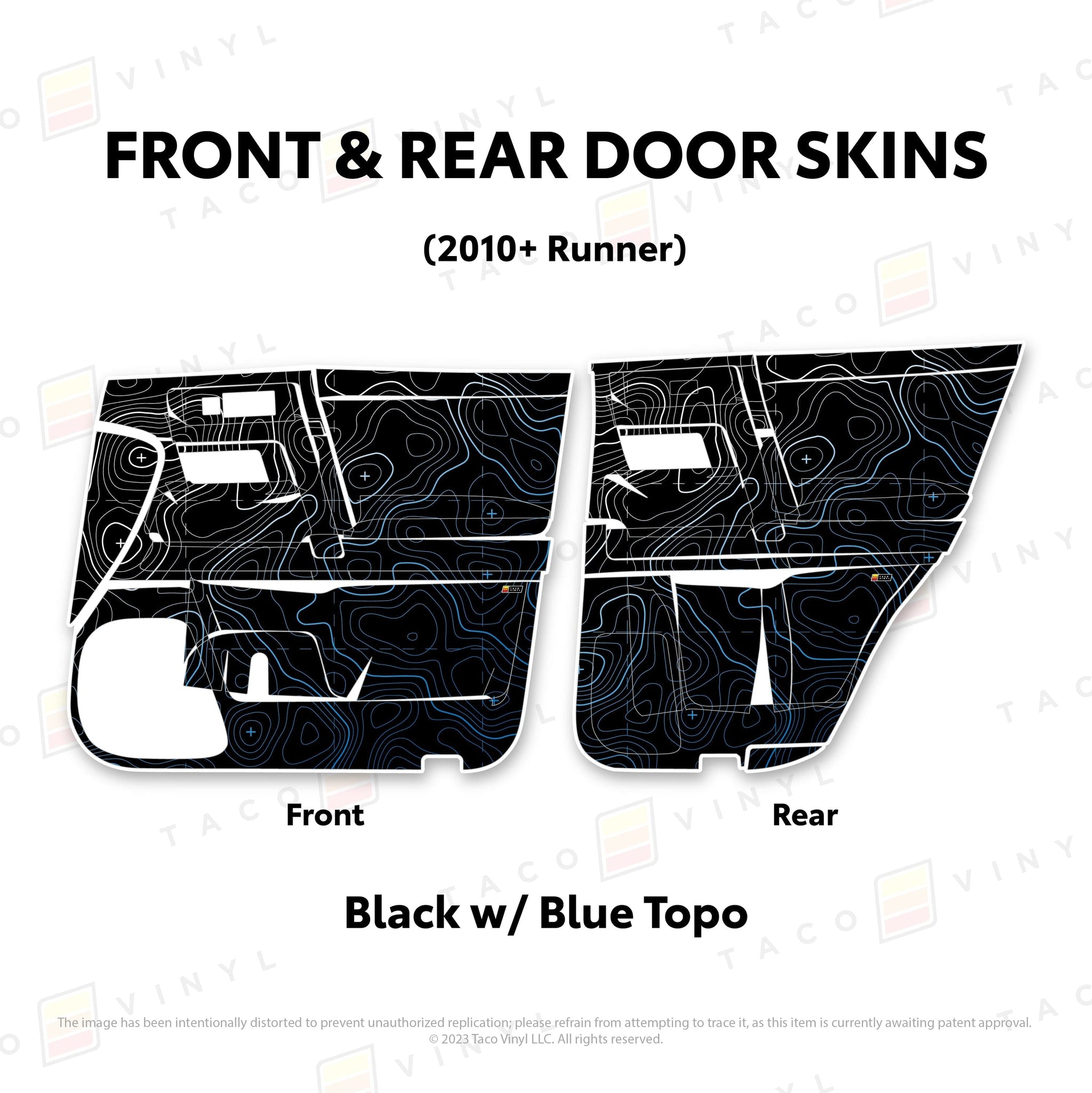 Taco Vinyl Protective Vinyl Front and Rears / Black w/Blue Scheme Topo 2010-24 4Runner Door Skins