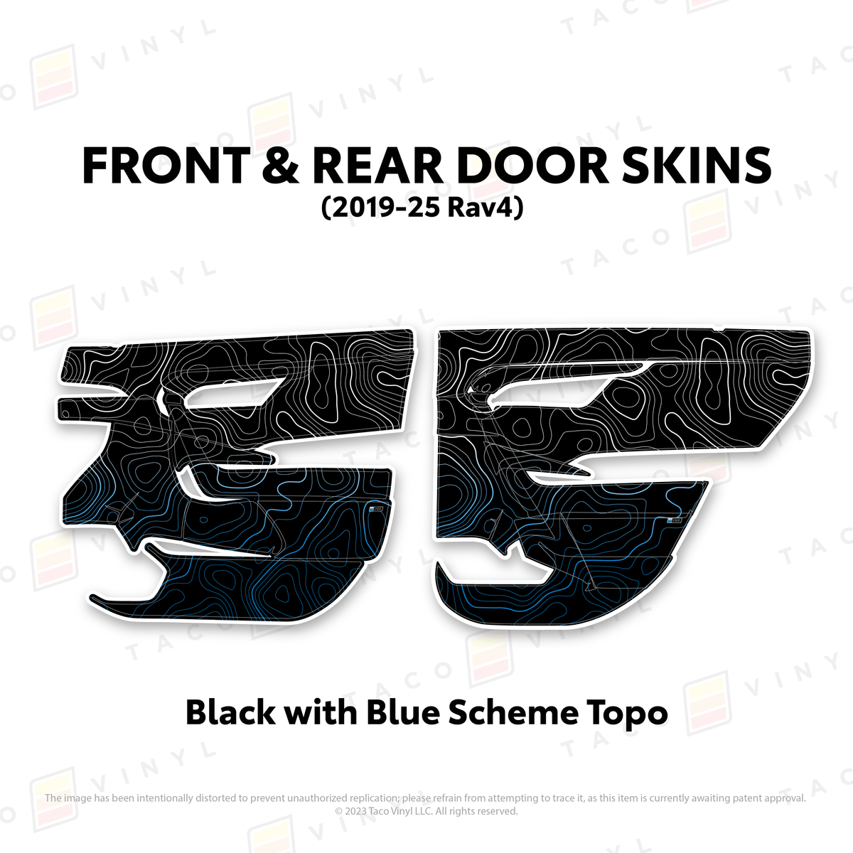 Taco Vinyl Protective Vinyl Front and Rears / Black w/Blue Scheme Topo 2019-25 Rav4 Door Skins