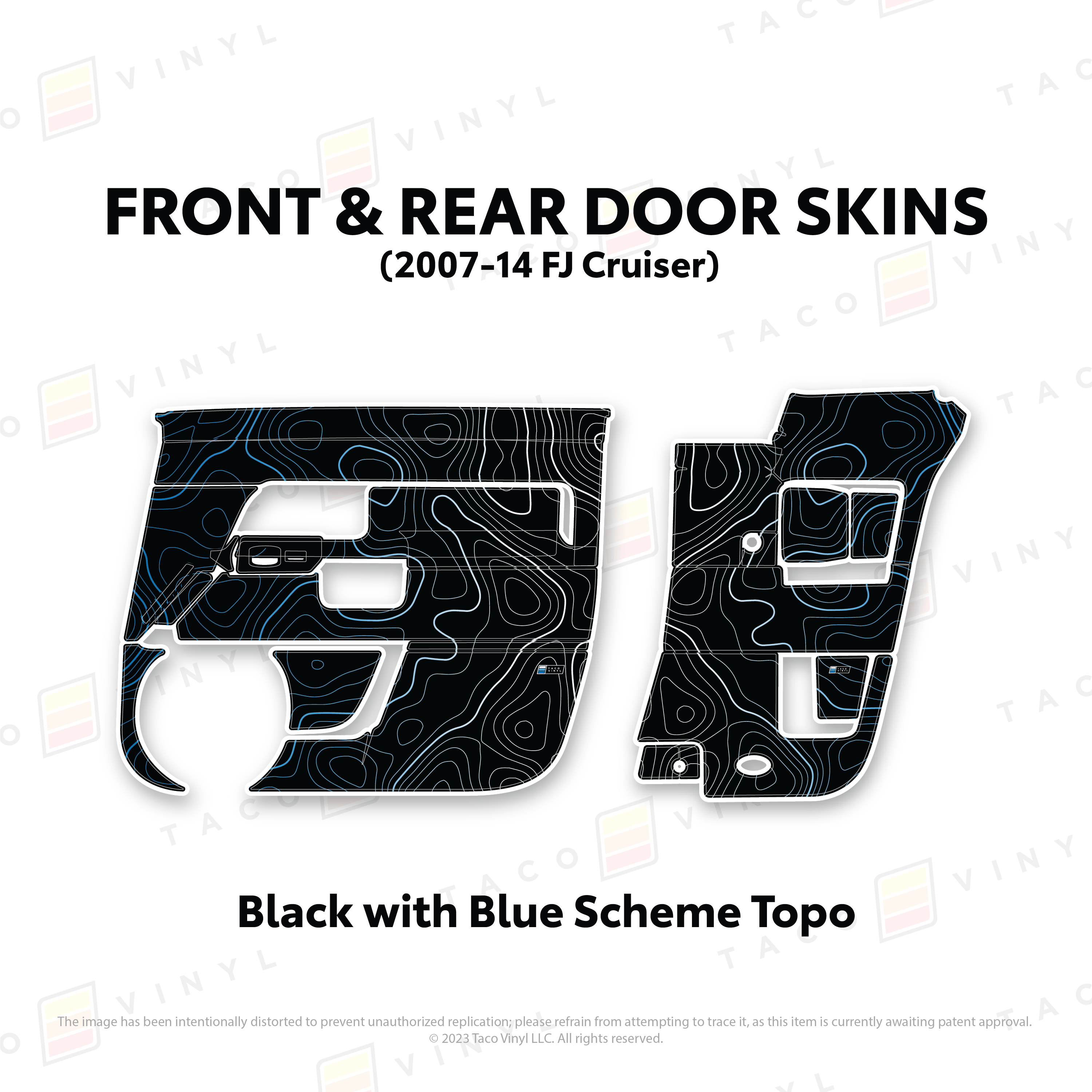 Taco Vinyl Protective Vinyl Front and Rears / Black w/ Blue Scheme Topo FJ Cruiser Door Skins