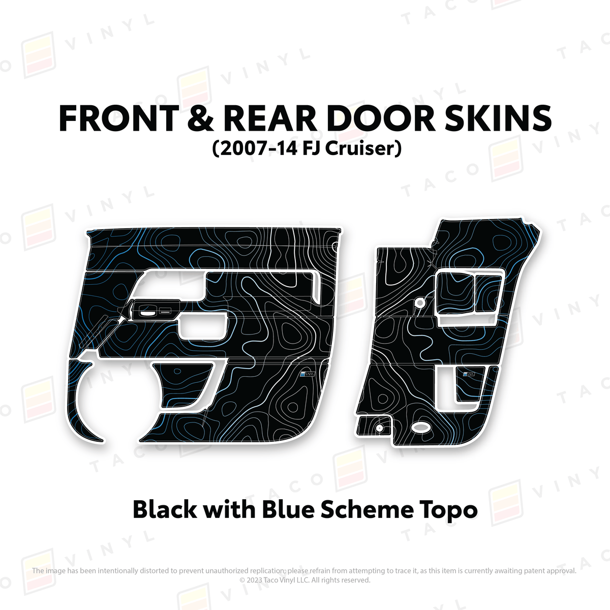 Taco Vinyl Protective Vinyl Front and Rears / Black w/ Blue Scheme Topo FJ Cruiser Door Skins