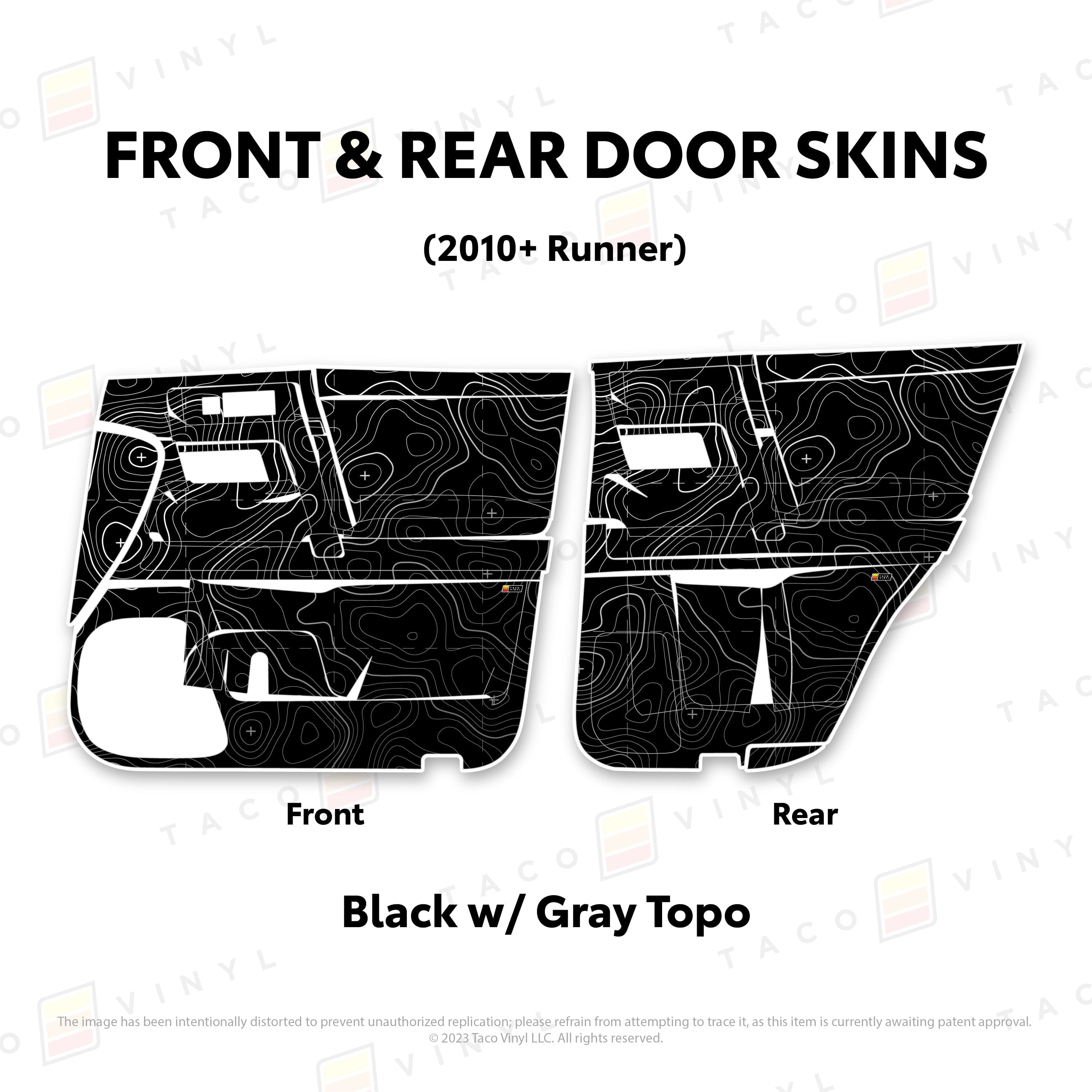 Taco Vinyl Protective Vinyl Front and Rears / Black w/Gray Scheme Topo 2010-24 4Runner Door Skins