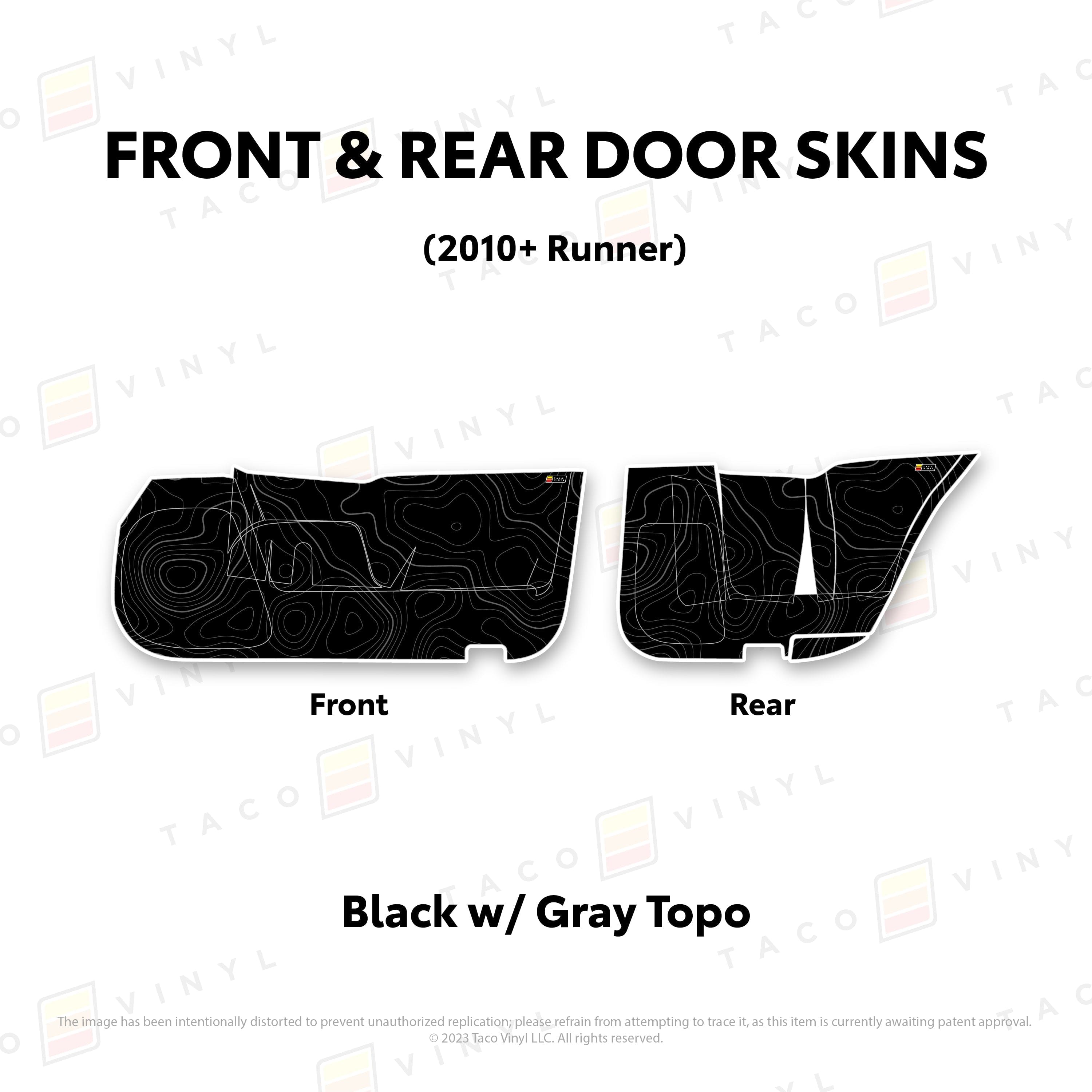 Taco Vinyl Protective Vinyl Front and Rears / Black w/Gray Scheme Topo 2010-24 4Runner Door Skins (Lower Section)