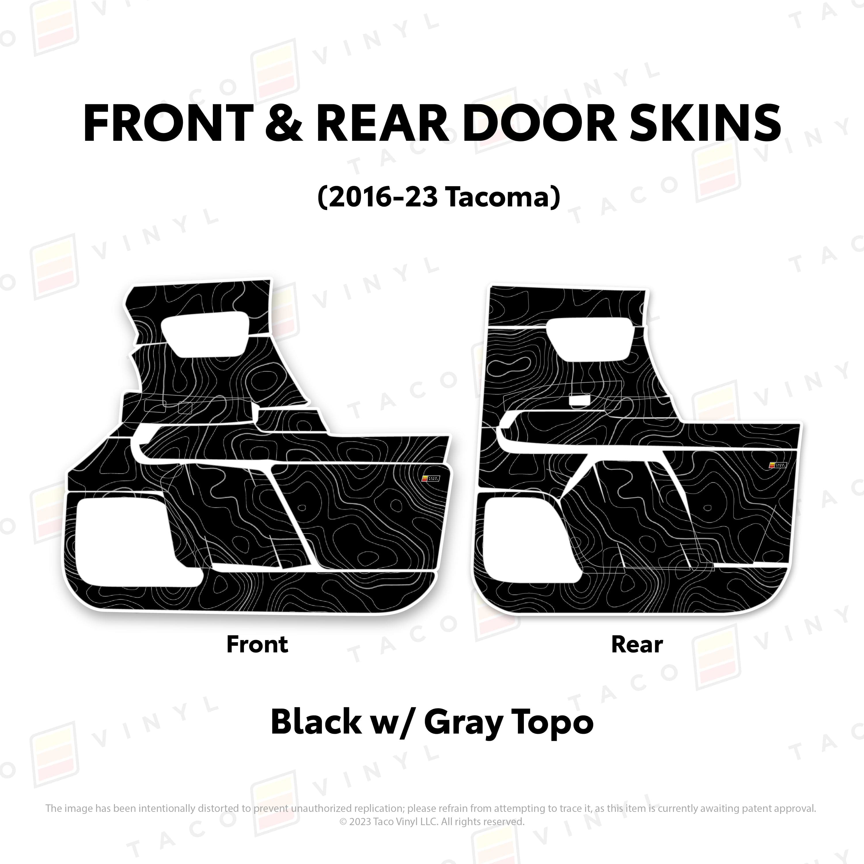 Taco Vinyl Protective Vinyl Front and Rears / Black w/Gray Scheme Topo 2016-23 Tacoma Door Skins